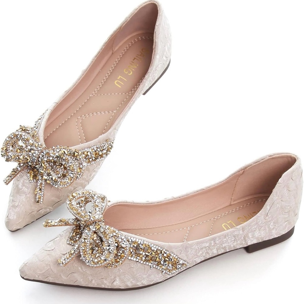 NWOT Sailing Lu Pointed Toe Ballet Flats with bow Sz 7.5 whimsical ballet core